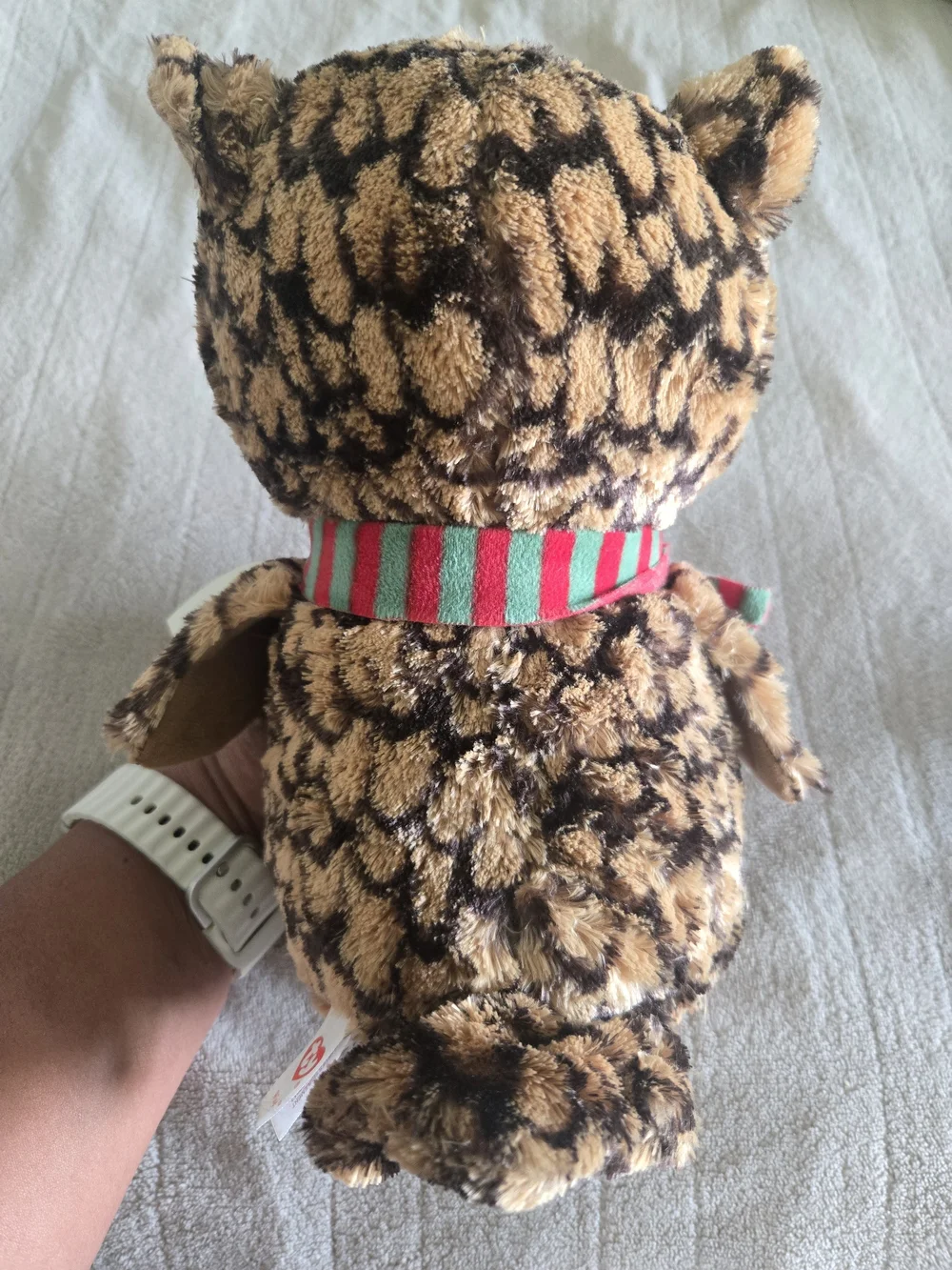 Ty Beanie Boos Leopard Print Owl with Red and Green Scarf